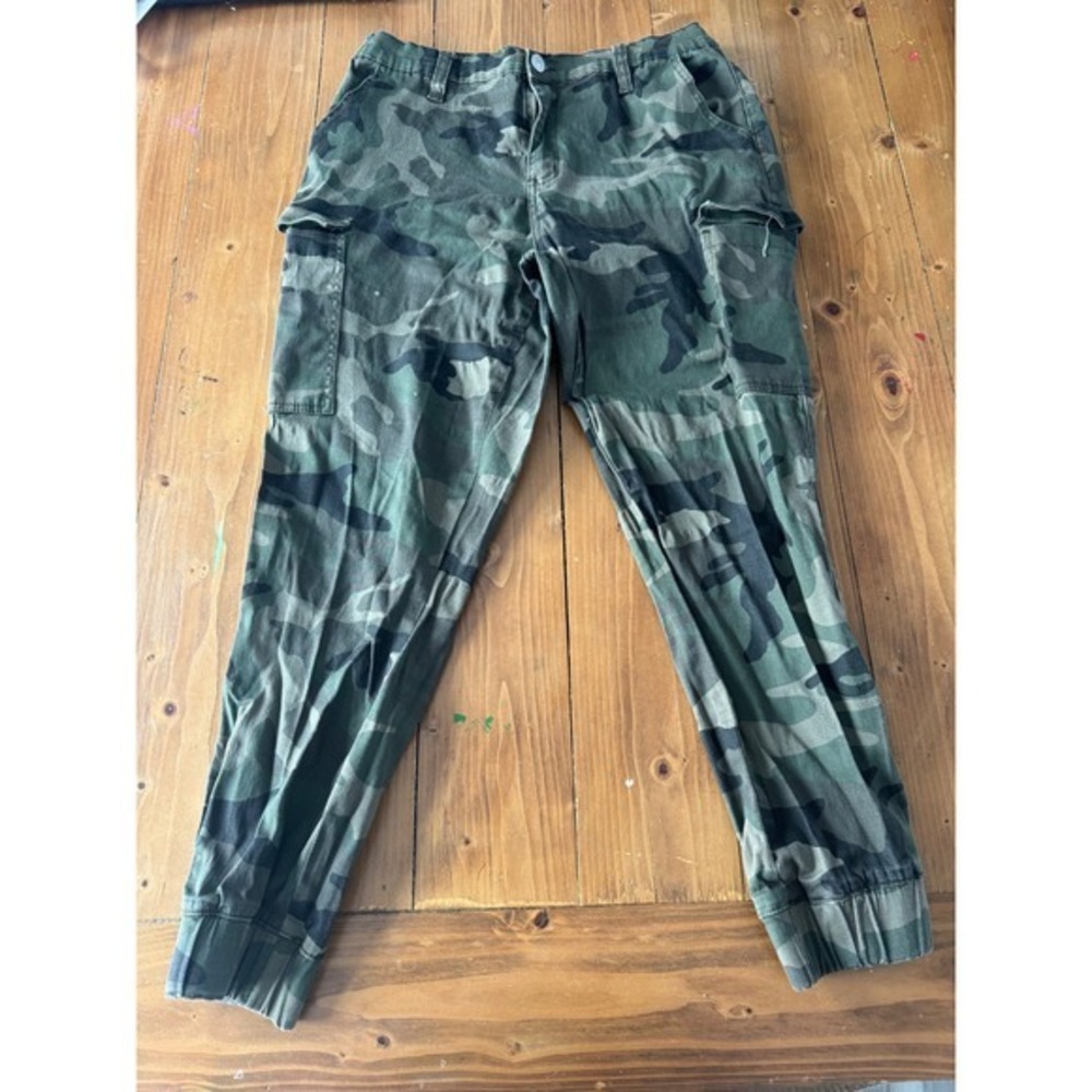 Almost Famous Camouflage Cargo Jogger Pants XL‎ Green Black Cotton Spandex